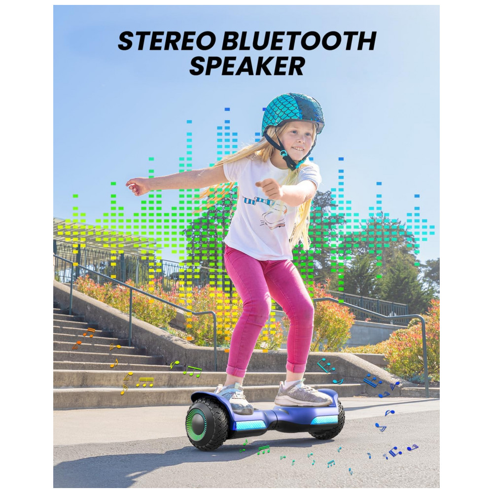Hoverboard GYROOR G13 6,5″ All Terrain Preto com LED, Bluetooth, Motores Duplos 250 W, até ~12 km/h – Certificação UL2272, Azul - Imagem 5