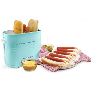 Máquina de Hot Dog Nostalgia até 2 Salsichas por Vez com Mini Pinças Aço Inoxidável 110V Azul
