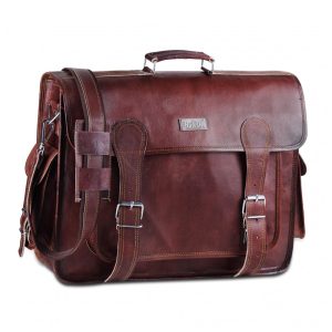 Bolsa Maleta Vintage de Couro Masculina para Laptop HANDMADE WORLD Marrom