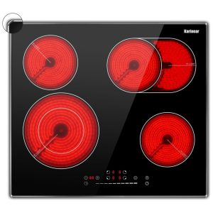 Cooktop Elétrico Karinear 4 Bocas 60cm Cooktop Cerâmico Embutido com Vidro de Proteção e Moldura Metálica Queimadores Expansíveis