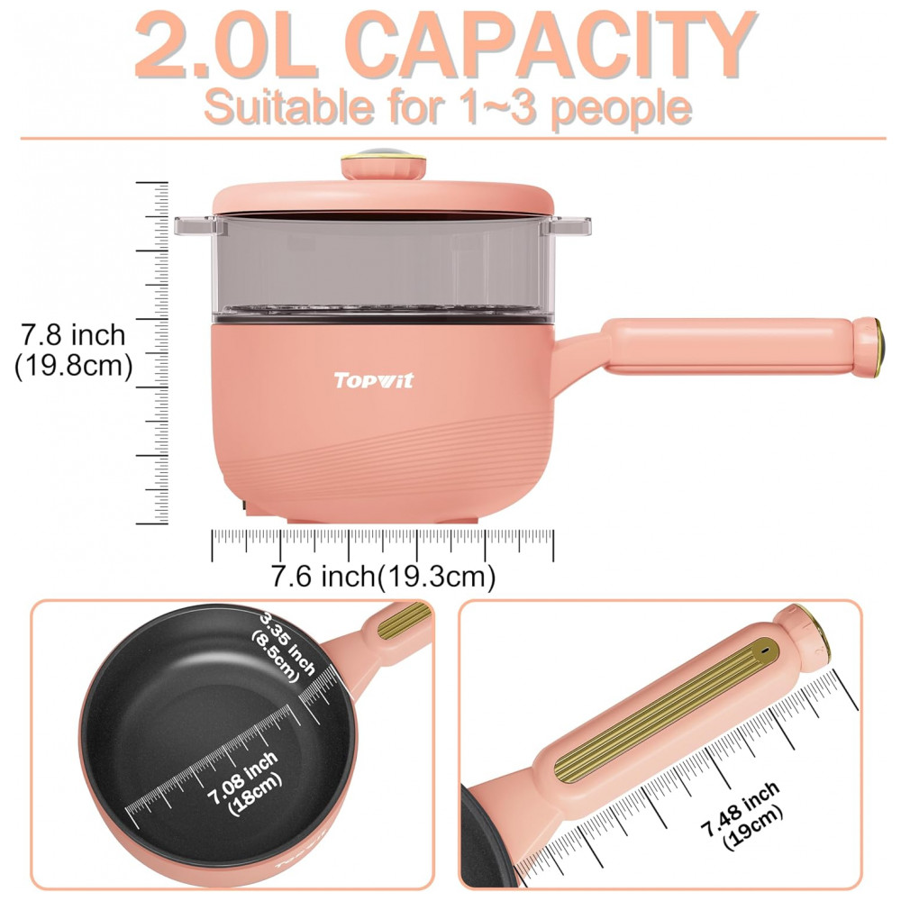 TopWit Panela Elétrica Multiuso com Vaporizador Antiaderente e Controle Duplo de Potência – 19 Litros Cor Pêssego - Imagem 3