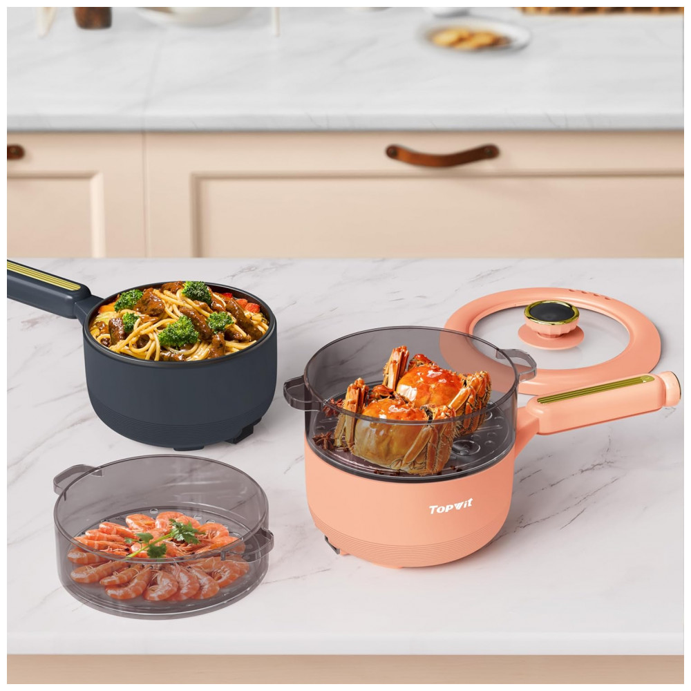 TopWit Panela Elétrica Multiuso com Vaporizador Antiaderente e Controle Duplo de Potência – 19 Litros Cor Pêssego - Imagem 7