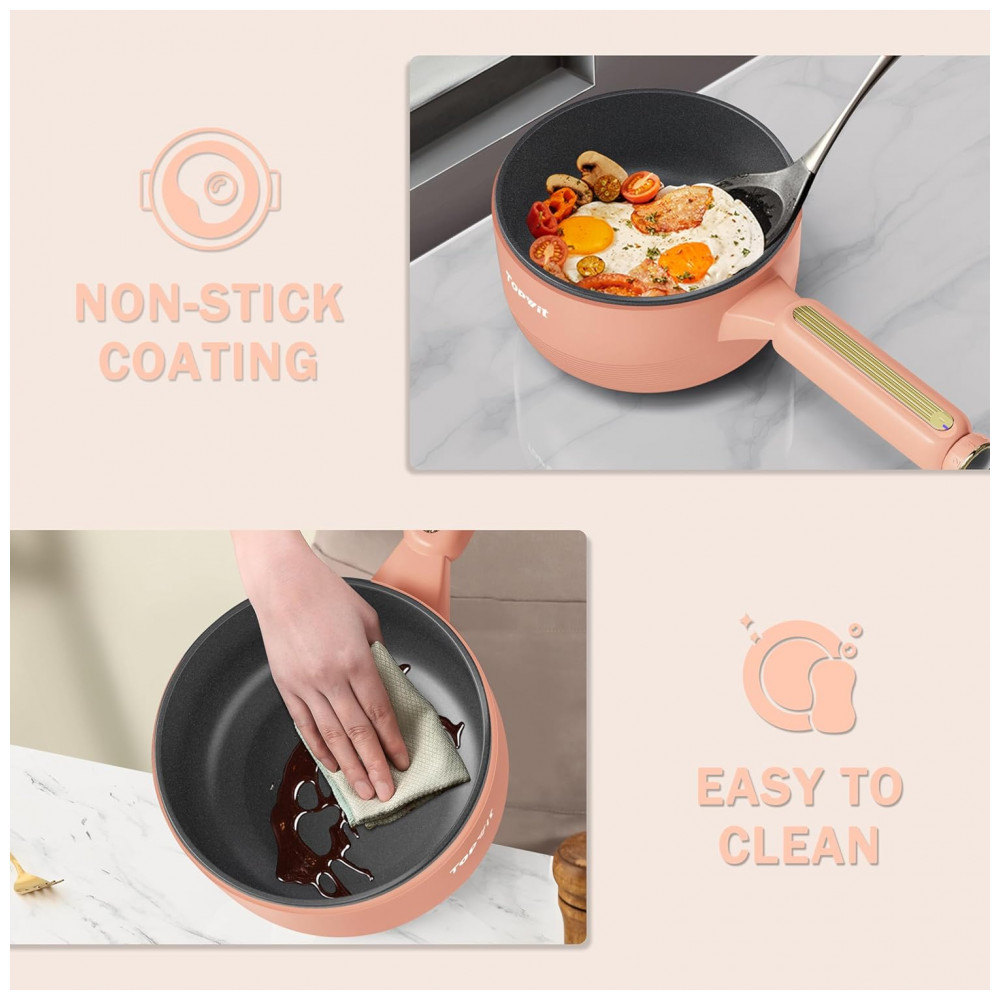 TopWit Panela Elétrica Multiuso com Vaporizador Antiaderente e Controle Duplo de Potência – 19 Litros Cor Pêssego - Imagem 8