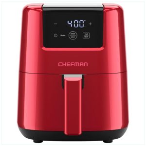 Mini Air Fryer 18L com Temporizador Digital Lembrete de Agitação Cesto Antiaderente e Lavável na Máquina de Lavar Louças 110V 900W Chefman Vermelha