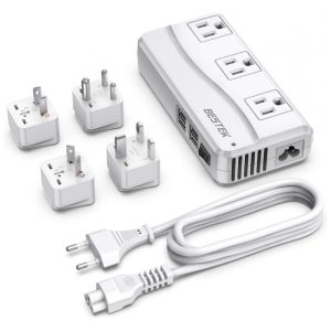 Transformador de Tensão 220V para 110V até 250W com 4 Portas USB 6A BESTEK Branco