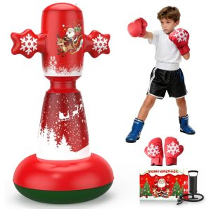 BaiYuan Bolsa de Pancadas Inflável 147 cm para Crianças - Treino de Karatê Taekwondo com Tema Natalino Vermelho e Verde