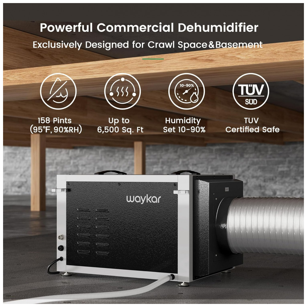 Desumidificador de Crawl Space Waykar 74 litros com Controle Remoto para até 603 m2, Desumidificador Comercial Dual Duct HVAC - Imagem 2
