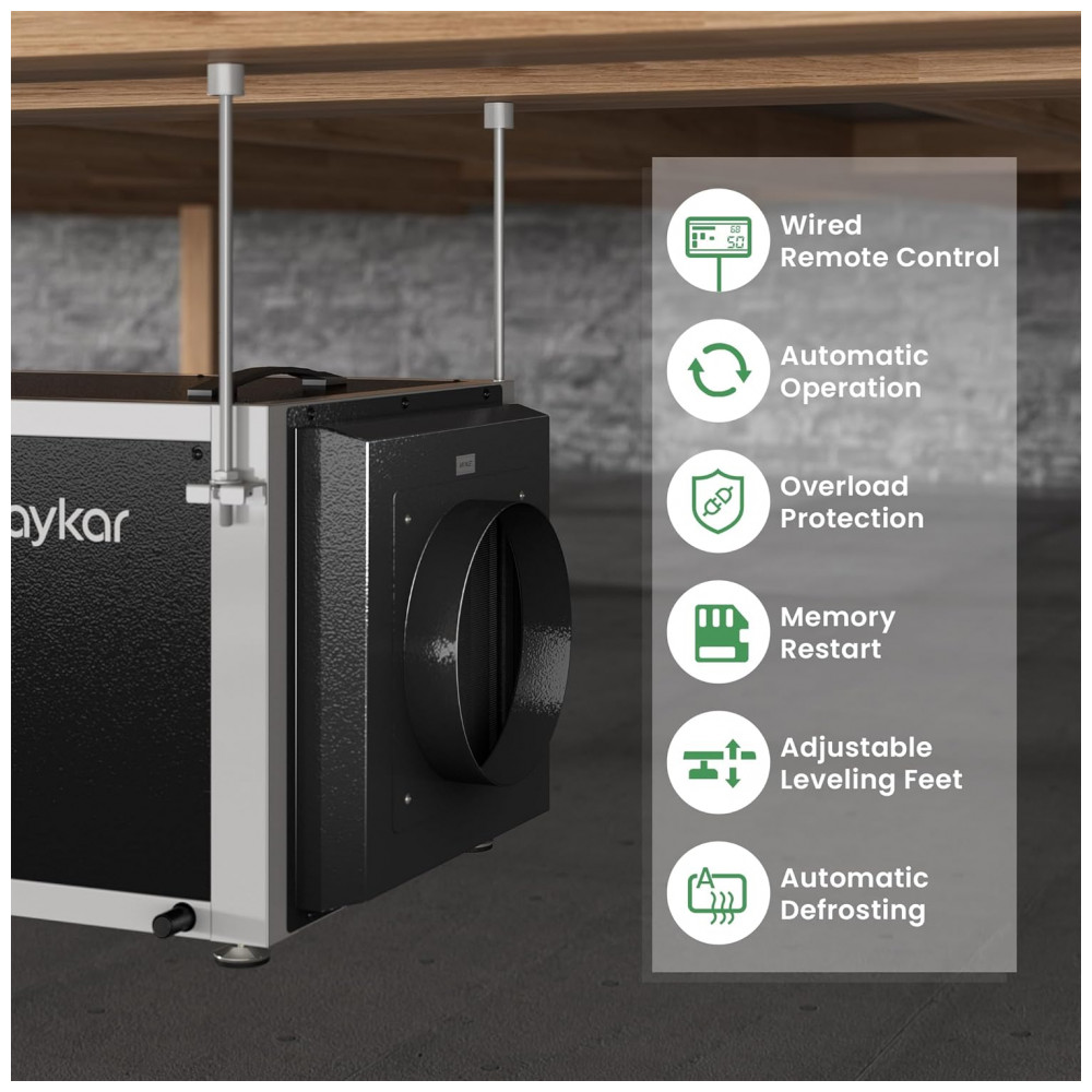 Desumidificador de Crawl Space Waykar 74 litros com Controle Remoto para até 603 m2, Desumidificador Comercial Dual Duct HVAC - Imagem 3