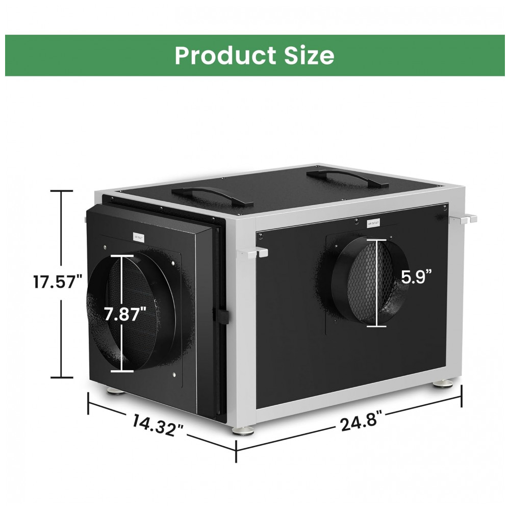 Desumidificador de Crawl Space Waykar 74 litros com Controle Remoto para até 603 m2, Desumidificador Comercial Dual Duct HVAC - Imagem 5