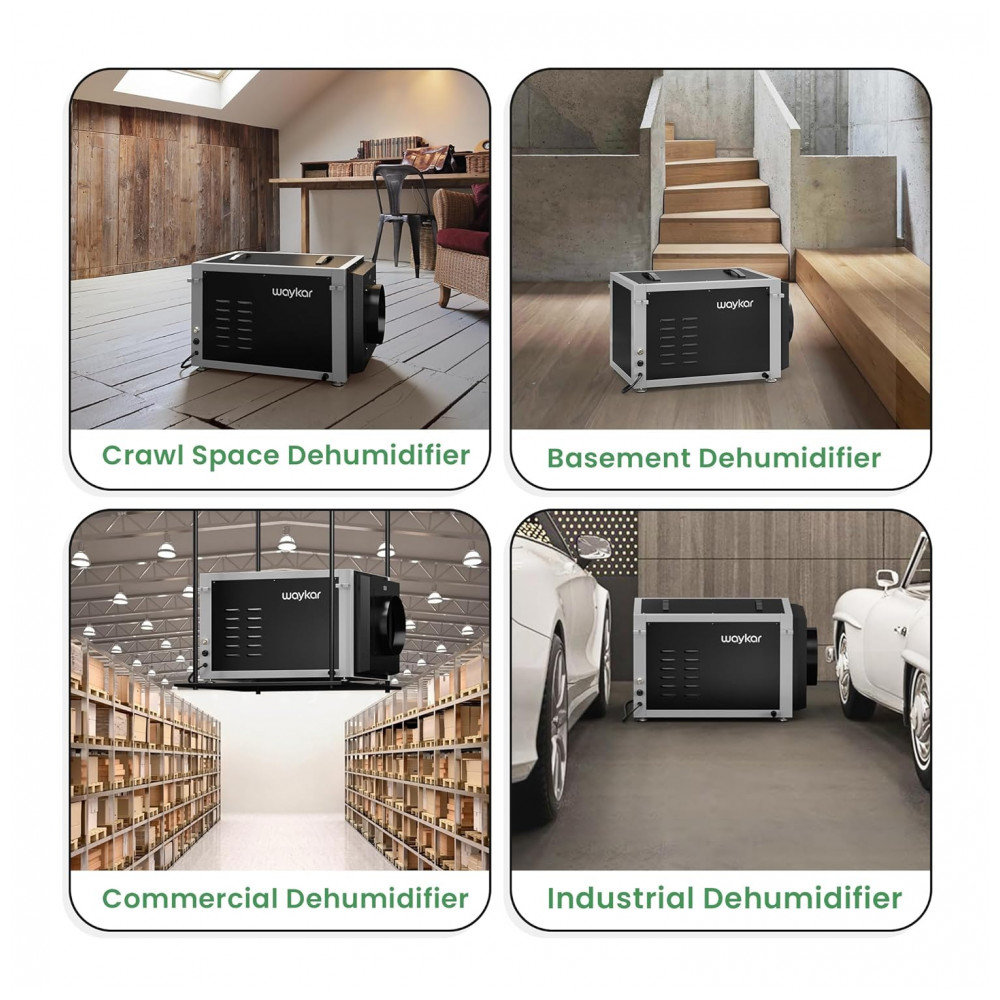Desumidificador de Crawl Space Waykar 74 litros com Controle Remoto para até 603 m2, Desumidificador Comercial Dual Duct HVAC - Imagem 7