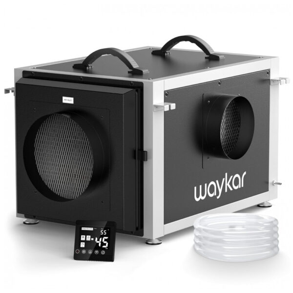Desumidificador de Crawl Space Waykar 74 litros com Controle Remoto e Bomba, Design de Duto Duplo HVAC Comercial para Desumidificação de Casa Inteira