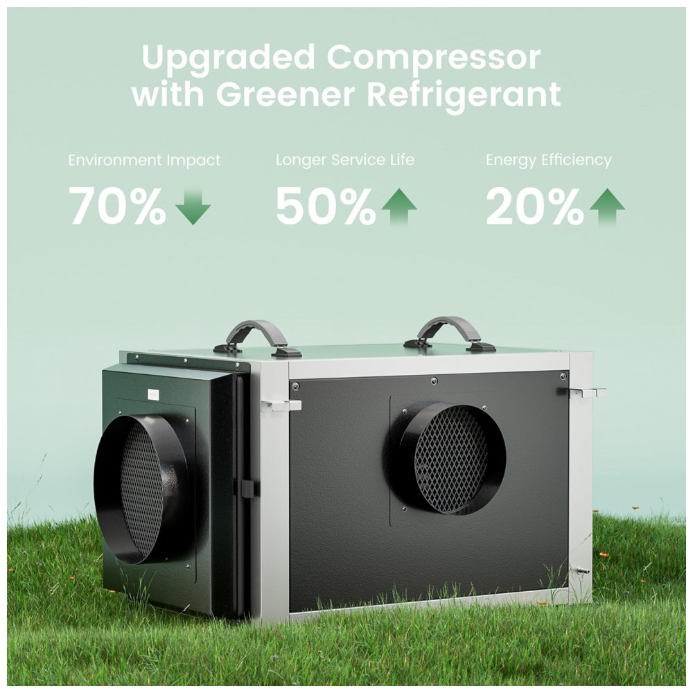 Desumidificador de Crawl Space Waykar 74 litros com Controle Remoto e Bomba, Design de Duto Duplo HVAC Comercial para Desumidificação de Casa Inteira - Imagem 6