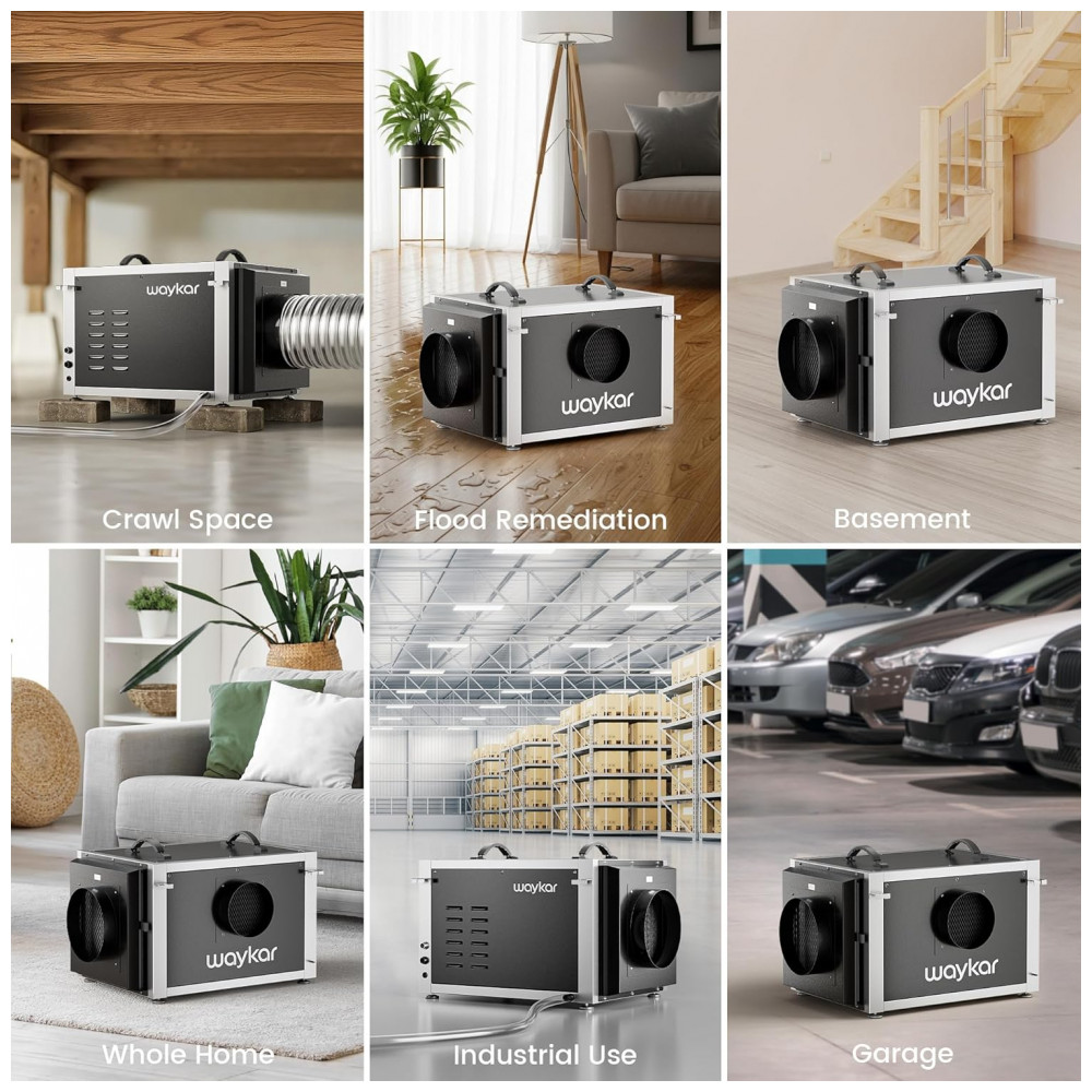 Desumidificador de Crawl Space Waykar 74 litros com Controle Remoto e Bomba, Design de Duto Duplo HVAC Comercial para Desumidificação de Casa Inteira - Imagem 9