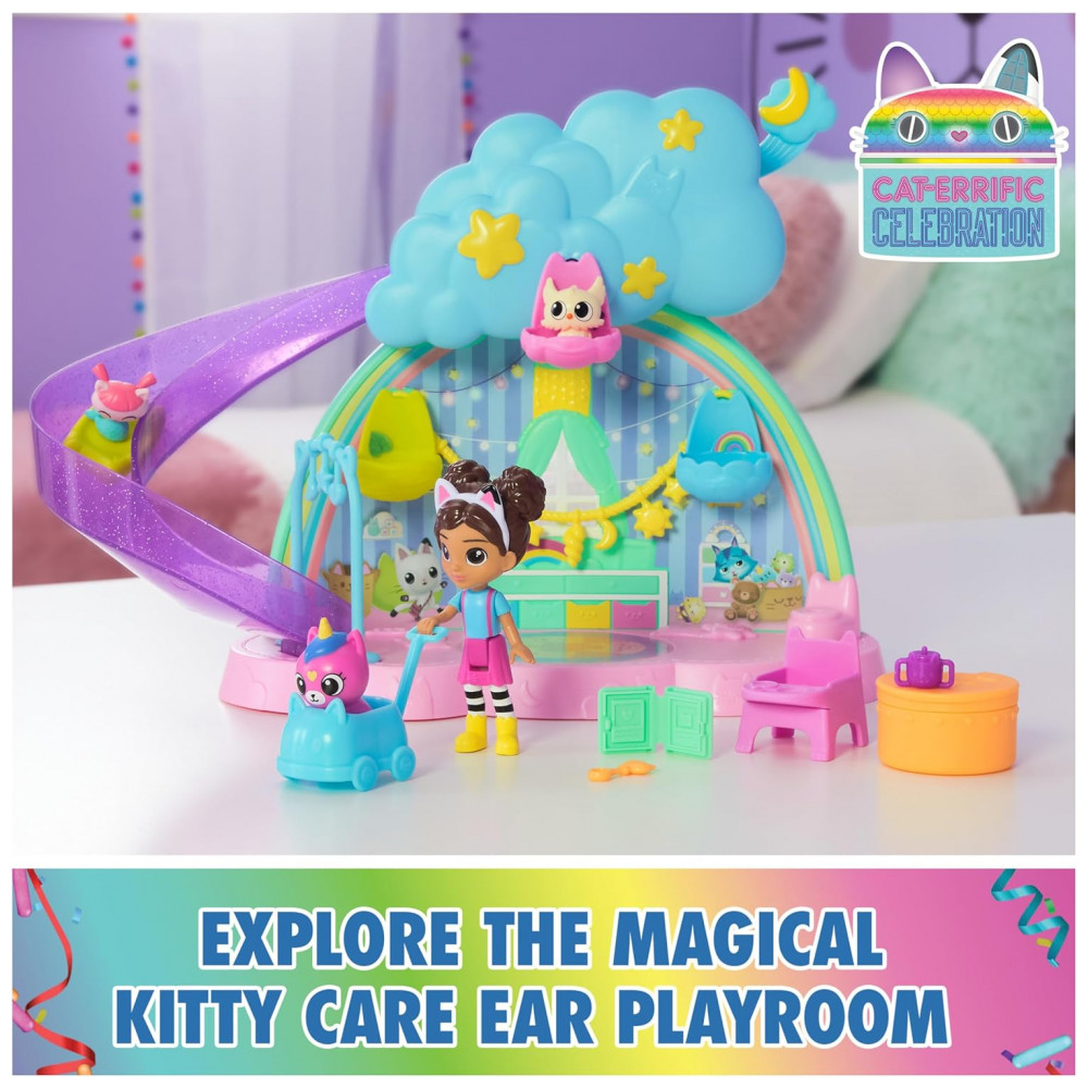 Playset Gabby's Dollhouse Kitty Care Ear Purrfect Playroom com 17 Peças e 4 Figuras de Brinquedo - Móveis e Acessórios de Boneca - Imagem 2