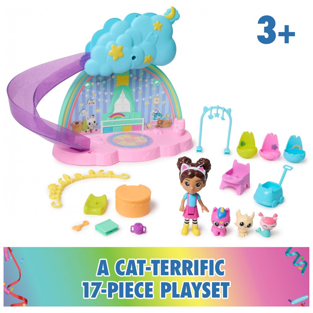 Playset Gabby's Dollhouse Kitty Care Ear Purrfect Playroom com 17 Peças e 4 Figuras de Brinquedo - Móveis e Acessórios de Boneca - Imagem 3