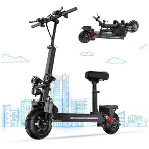 Scooter Elétrica para Adultos até 127 kg Velocidade Máxima de 48 km/h e Alcance de 59 km com Pneus Off-Road e Sistema de Absorção de Choque Hidráulico 2000W iENYRID ES10 Preta