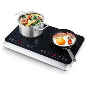 Cooktop de Indução Elétrico com 10 Níveis de Aquecimento 2 Queimadores e Trava de Segurança para Crianças 110V 1800W COOKTRON Preto