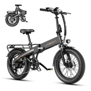 Bicicleta Elétrica Dobrável Jasion EB6 Preta 1000W Motor Brushless Bateria Embutida Removível 48V 375Wh Pneus 20" Fat Tire 7 Marchas 110V