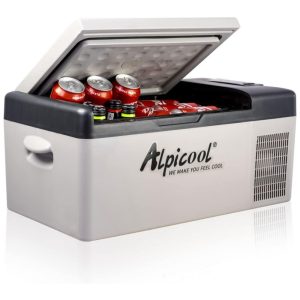 Mini Geladeira e Freezer Automotivo 15 Litros 12 24V DC e 110 240 AC e Sistema Solar ALPICOOL Cinza