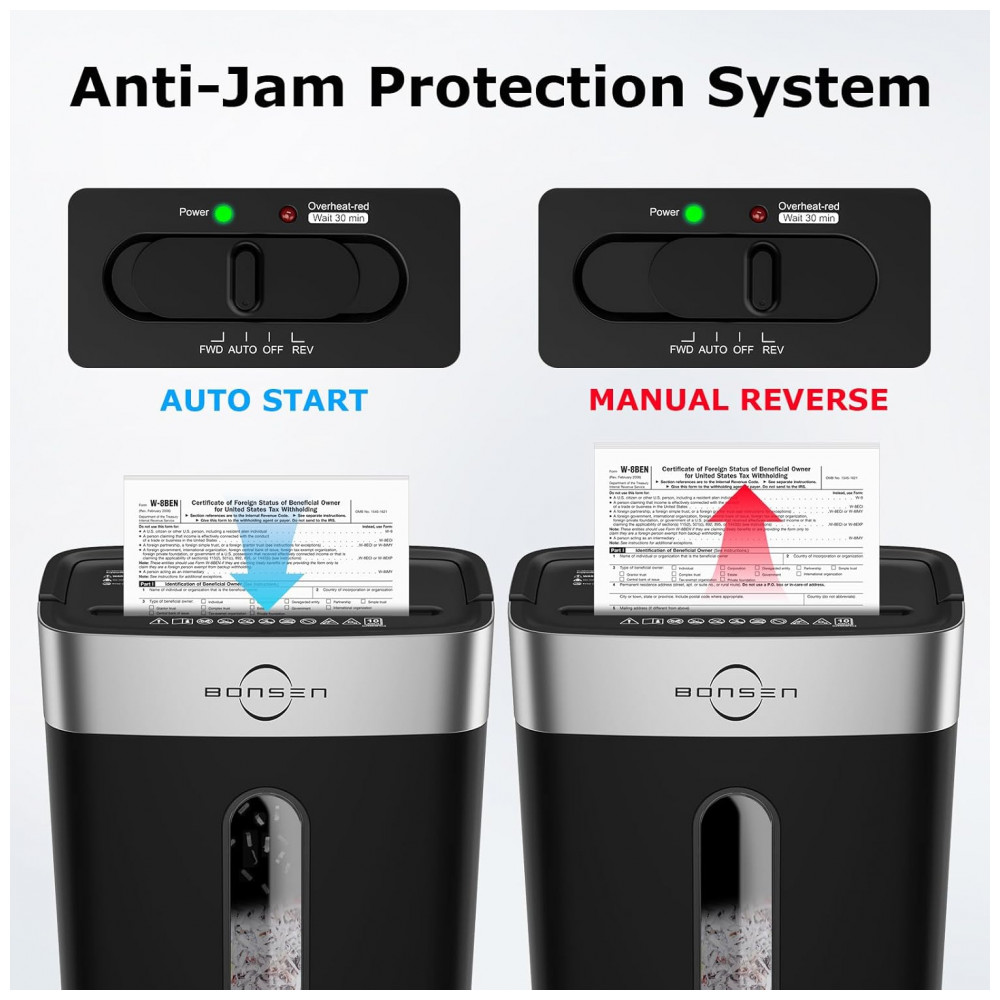 Fragmentadora de Papel Bonsen 10 Folhas Cortes Cruzados para Casa e Escritório, Nível de Segurança P4, Alça Portátil, Cesto de 15 Litros, - Imagem 6