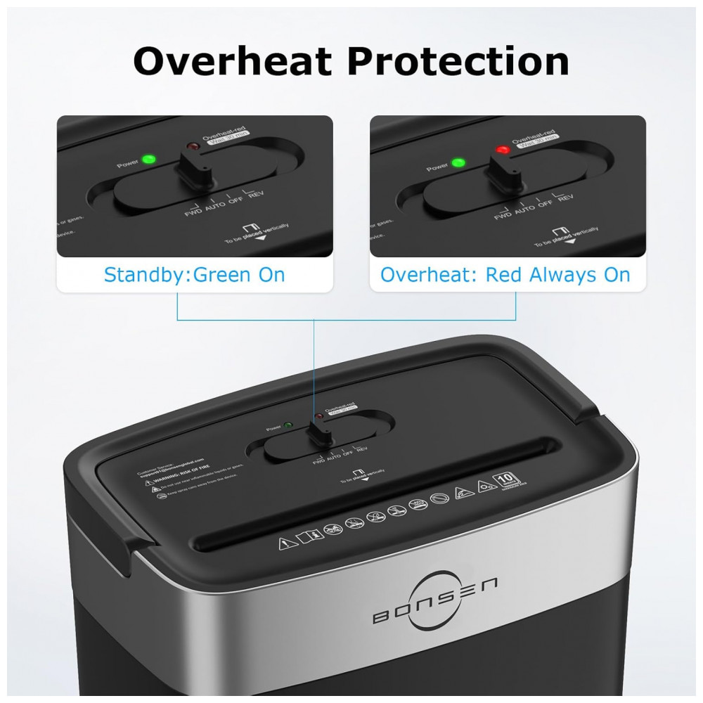 Fragmentadora de Papel Bonsen 10 Folhas Cortes Cruzados para Casa e Escritório, Nível de Segurança P4, Alça Portátil, Cesto de 15 Litros, - Imagem 7