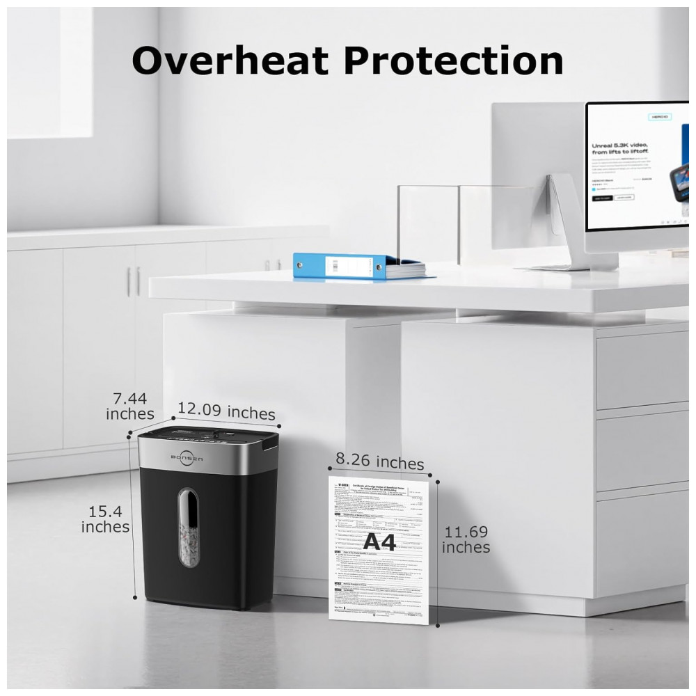 Fragmentadora de Papel Bonsen 10 Folhas Cortes Cruzados para Casa e Escritório, Nível de Segurança P4, Alça Portátil, Cesto de 15 Litros, - Imagem 8