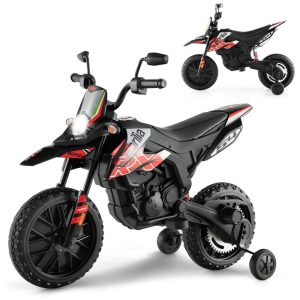 Moto Elétrica Infantil a Bateria 12V com Rodinhas Suspensão de Mola Farol e Música 3 a 8 Anos INFANS Vermelha