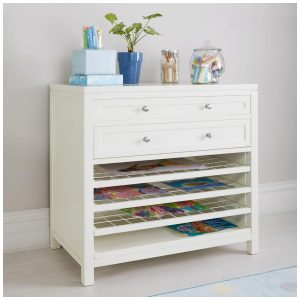 Organizador de Arte Infantil Martha Stewart Branco Linho com Gavetas e Racks Removíveis G77100 (84 cm x 51 cm x 79 cm)