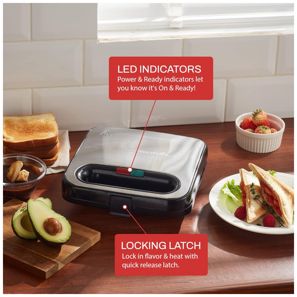 Máquina de Sanduíche Panini Elite Gourmet ESM2207XSS Prepara Sanduíches Gourmet Tostados e Saborosos Superfície Antiaderente 2 Fatias 750 Watts - Imagem 4