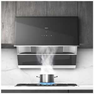 Coifa de embutir ou parede 76cm Robam preta vidro temperado motor brushless 1050 CFM controle por gestos 3 velocidades 110V