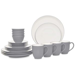 Aparelho de Jantar Elegância e Sofisticação para Sua Mesa com 20 Peças Formato Redondo e Material de Cerâmica Noritake Branco e Cinza