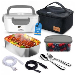 FORABEST Marmita Elétrica 2 em 1 Portátil 1.5L com Divisórias 24 12V 110V 50W Branca