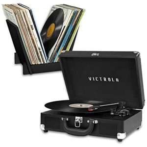 Toca-discos Victrola Journey Bluetooth em Maleta com Suporte Bridge Correspondente Alto-falantes Incorporados Velocidade de 3 Níveis para Discos de