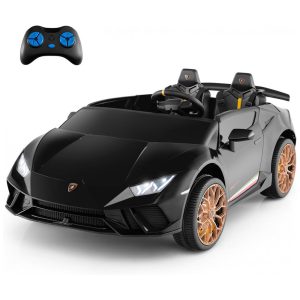 Carro Elétrico Infantil Lamborghini Licenciado 24V 4WD 2 Lugares Controle Remoto Luzes LED Música Bluetooth – Costzon S311 Preto