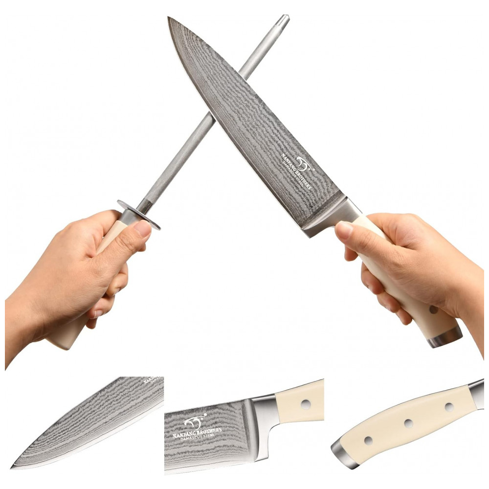 Conjunto de Facas com Bloco de Bancada com Afiador Embutido 14 Peças NANFANG BROTHERS Creme - Imagem 3