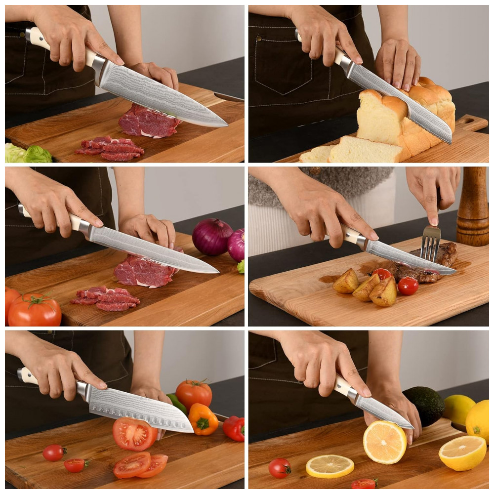 Conjunto de Facas com Bloco de Bancada com Afiador Embutido 14 Peças NANFANG BROTHERS Creme - Imagem 5