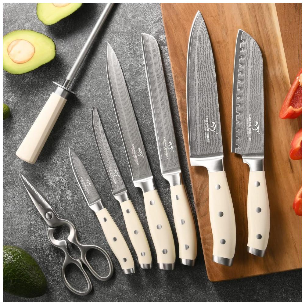 Conjunto de Facas com Bloco de Bancada com Afiador Embutido 14 Peças NANFANG BROTHERS Creme - Imagem 6