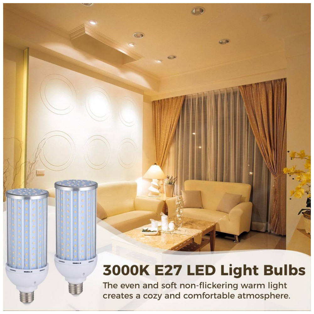Lâmpadas LED Milho 60W E27 Branco Quente 3000K 2 Unidades, Lâmpadas Econômicas Multi-Voltagem AC 85-265V para Quartos, Restaurantes, Tressify - Imagem 5