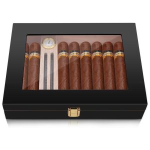Umidor Bald Eagle de Charutos em Cedro Espanhol Maciço para 10-15 Charutos com Hygrometro e Umidificador de Luxo Humidor de Mesa de Alto Brilho