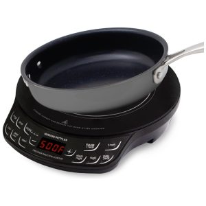 Cooktop de Indução Portátil com Vidro Cerâmico 3 Níveis de Potência Inclui Panela de Cerâmica Duralon de 22cm 110V 1300W Nuwave Preto