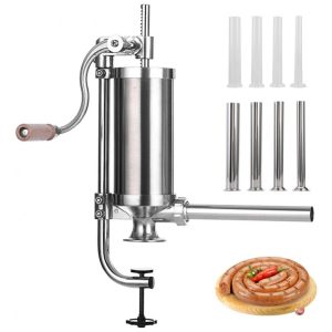 MASTER FENG Máquina de Fazer Linguiças em Aço Inoxidável Salsicheira Vertical para Encher Carnes na Cozinha Inclui 8 Tubos de Enchimento