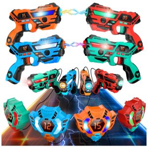 Conjunto de Pistola de Brinquedo com Laser Tag 4 Pistolas e 4 Coletes de Exibição de Pontuação em LED Digital para Crianças de 6 a 12 Anos VATOS