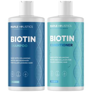 Shampoo e Condicionador de Óleo de Argan e Jojoba Para Tratamento de Queda de Cabelo 236ml MAPLE HOLISTICS MH Biotin Set 1 Azul Marinho