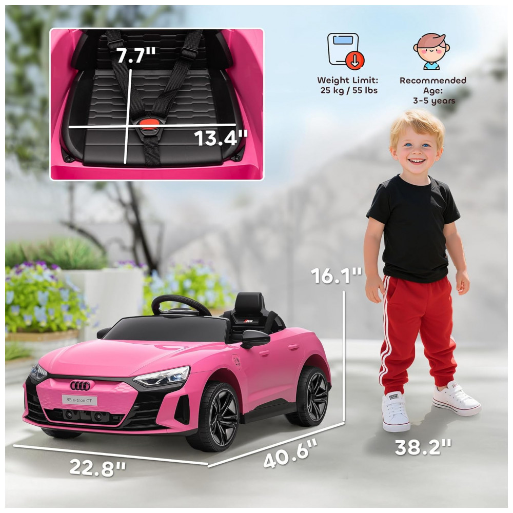 Carro Elétrico Infantil Aosom Audi RS e-tron GT Licenciado 12V Rosa, Controle Remoto, Luzes LED, Música, Suspensão e Fácil Transporte – de 3 a 5 Anos - Imagem 7