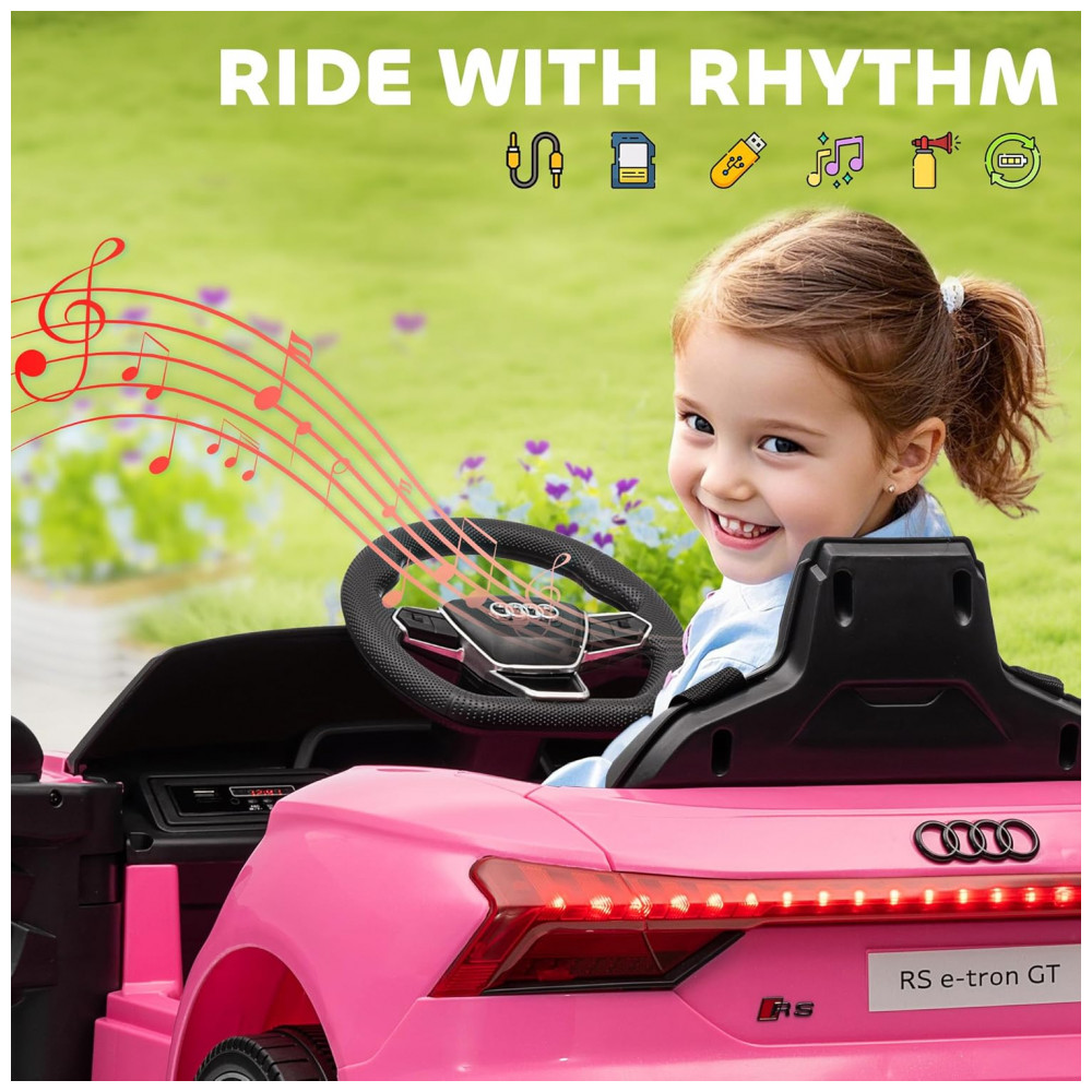 Carro Elétrico Infantil Aosom Audi RS e-tron GT Licenciado 12V Rosa, Controle Remoto, Luzes LED, Música, Suspensão e Fácil Transporte – de 3 a 5 Anos - Imagem 9