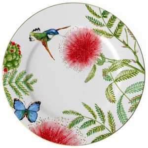 Prato Raso Elegância e Praticidade em Sua Mesa com Formato Redondo e Material de Porcelana Villeroy Boch Branco Verde e Vermelho