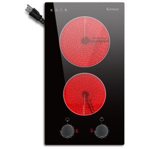 Cooktop Elétrico Karinear 110V 2 Bocas 30 cm Controle de Botão Cooktop Cerâmico Embutido 9 Níveis de Aquecimento Aviso de Superfície Quente Proteção