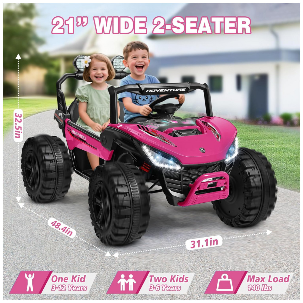 Carro Elétrico Infantil ANPABO Rosa 24V 2 Lugares 4 Motores 200W Suspensão Rainbow LED Controle Bluetooth 5.1km/h - Imagem 2