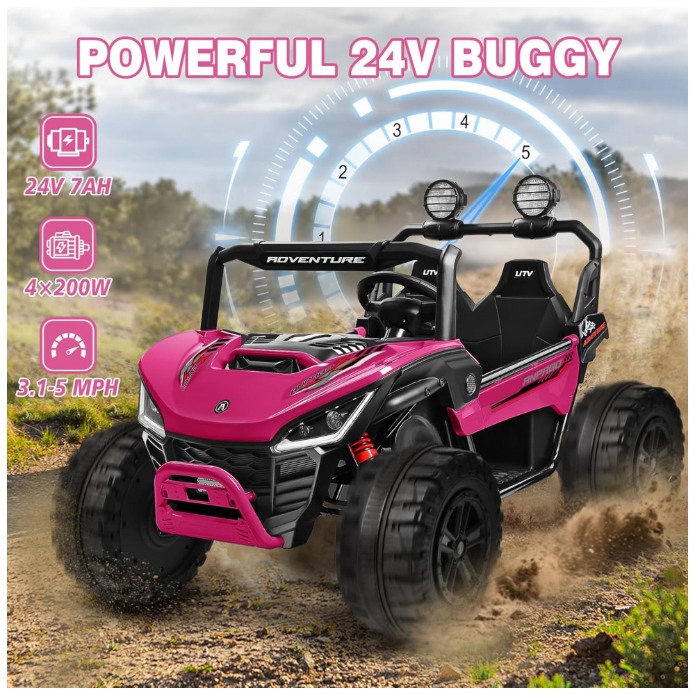 Carro Elétrico Infantil ANPABO Rosa 24V 2 Lugares 4 Motores 200W Suspensão Rainbow LED Controle Bluetooth 5.1km/h - Imagem 3