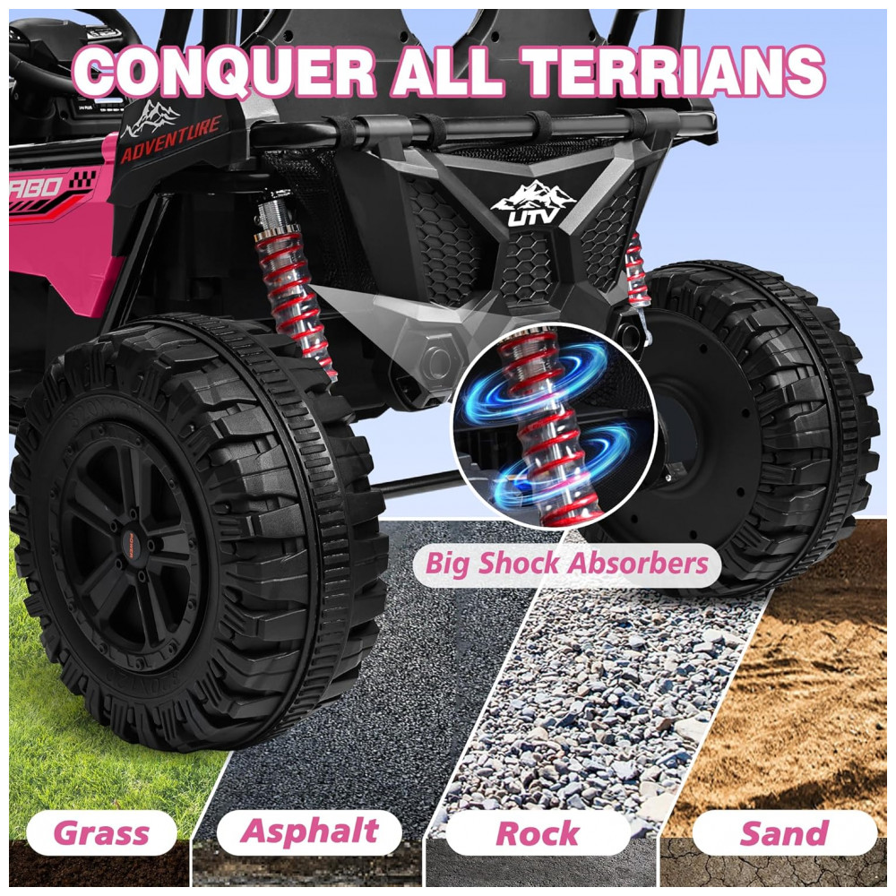 Carro Elétrico Infantil ANPABO Rosa 24V 2 Lugares 4 Motores 200W Suspensão Rainbow LED Controle Bluetooth 5.1km/h - Imagem 4